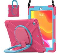 JZ Custodia Per iPad 10.2 in 2019 2020 2021 (7th,8th,9th), antiurto resistente Heavy Duty con supporto rotante 360°,impugnatura e tracolla - Rose Red&Blue