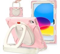 JZ Custodia Per iPad (A16) 11th/10th Gen 2025/2022, antiurto resistente Heavy Duty con supporto rotante 360°,impugnatura e tracolla - Rose Gold