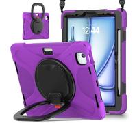 JZ Custodia Per iPad Air 11 (M2/M3/M4) / Air (5th/4th), antiurto resistente Heavy Duty con supporto rotante 360°,impugnatura e tracolla - Purple