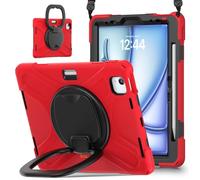 JZ Custodia Per iPad Air 11 (M2/M3/M4) / Air (5th/4th), antiurto resistente Heavy Duty con supporto rotante 360°,impugnatura e tracolla - Red