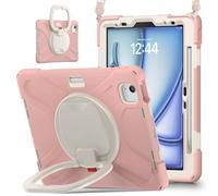 JZ Custodia Per iPad Air 11 (M2/M3/M4) / Air (5th/4th), antiurto resistente Heavy Duty con supporto rotante 360°,impugnatura e tracolla - Rose Pink