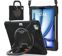 JZ Custodia Per iPad Air 13 (M2/M3/M4) / Pro 12.9 6th/5th/4th/3th, antiurto resistente Heavy Duty con supporto rotante 360°,impugnatura e tracolla - Black