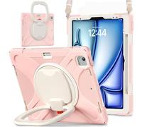 JZ Custodia Per iPad Air 13 (M2/M3/M4) / Pro 12.9 6th/5th/4th/3th, antiurto resistente Heavy Duty con supporto rotante 360°,impugnatura e tracolla - Rose Gold