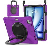 JZ Custodia Per iPad Air 13 (M2/M3/M4) / Pro 12.9 6th/5th/4th/3th, antiurto resistente Heavy Duty con supporto rotante 360°,impugnatura e tracolla - Purple