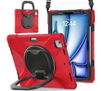 JZ Custodia Per iPad Air 13 (M2/M3/M4) / Pro 12.9 6th/5th/4th/3th, antiurto resistente Heavy Duty con supporto rotante 360°,impugnatura e tracolla - Red