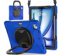 JZ Custodia Per iPad Air 13 (M2/M3/M4) / Pro 12.9 6th/5th/4th/3th, antiurto resistente Heavy Duty con supporto rotante 360°,impugnatura e tracolla - Blue