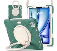 JZ Custodia Per iPad Air 13 (M2/M3/M4) / Pro 12.9 6th/5th/4th/3th, antiurto resistente Heavy Duty con supporto rotante 360°,impugnatura e tracolla - Emerald Green