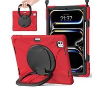 JZ Custodia Per iPad Pro 13 (M5/M4), antiurto resistente Heavy Duty con supporto rotante 360°,impugnatura e tracolla - Red