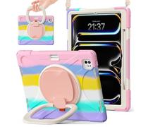 JZ Custodia Per iPad Pro 13 (M5/M4), antiurto resistente Heavy Duty con supporto rotante 360°,impugnatura e tracolla - Colourful Pink