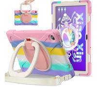 JZ Custodia Per Lenovo Tab M10 Plus (3rd Gen) 10.6 inch, antiurto resistente Heavy Duty con supporto rotante 360°,impugnatura e tracolla - Colourful Pink