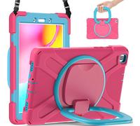 JZ Custodia Per Samsung Galaxy Tab A (8.0 inch) 2019 T290/T295, antiurto resistente Heavy Duty con supporto rotante 360°,impugnatura e tracolla - Rose Red&Blue