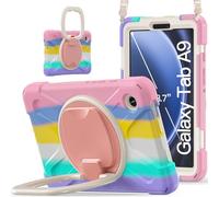 JZ Custodia Per Samsung Galaxy Tab A9, antiurto resistente Heavy Duty con supporto rotante 360°,impugnatura e tracolla - Colourful Pink