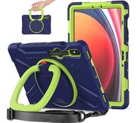 JZ Custodia Per Samsung Galaxy Tab S10 Lite / S10 FE / S9 FE / S9 / S8 / S7 (11 inch), antiurto resistente Heavy Duty con supporto rotante 360°,impugnatura e tracolla - Nary Blue&Lime