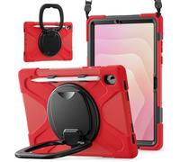 JZ Custodia Per Samsung Galaxy Tab S11, antiurto resistente Heavy Duty con supporto rotante 360°,impugnatura e tracolla - Red