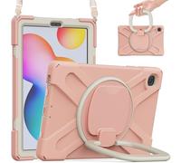 JZ Custodia Per Samsung Galaxy Tab S6 Lite (10.4 inch), antiurto resistente Heavy Duty con supporto rotante 360°,impugnatura e tracolla - Rose Pink