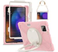 JZ Custodia per Xiaomi Pad 8/8 Pro / 7/7 Pro/Poco Pad X1, resistente agli urti e robusta copertura con supporto rotante a 360°, impugnatura e tracolla, rosa