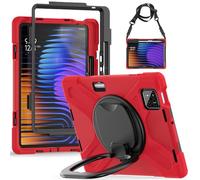 JZ Custodia per Xiaomi Pad 8/8 Pro / 7/7 Pro/Poco Pad X1, resistente agli urti robusta con supporto rotante a 360°, impugnatura e tracolla - Rosso