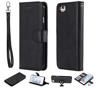JZ [Detachable 2 in 1 Wallet Custodia for per iPhone 8/7/SE 2020/6S/6 [Fit Car Mount] PU Leather Flip Cover with Wrist Strap - Black
