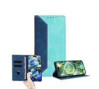 JZ Dual-Tone Flip portefeuille Cas pour Xiaomi Poco M6 Pro 4G / RedMi Note 13 Pro 4G / Note 14S 4G,RFID Bloccare copertura in cuoio PU con carta finestra & supporto funzione - Dark Blue&Green
