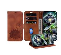 JZ Embossed Lotus Leather Wallet Cover per iPhone 17 Air Caso Con Portacarta & Kickstand - Brown
