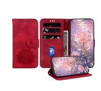 JZ Embossed Lotus Leather Wallet Cover per Xiaomi Poco C50 / C51 / RedMi A1 Plus / A2 Plus Caso Con Portacarta & Kickstand - Red