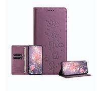 JZ Engraved Playful Cat Design Caso per Honor Magic5 Lite / X9a / X40 5G Case [Custodia del portafoglio in pelle PU] [Blocco RFID] [Carica wireless compatibile] - Purple