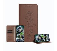 JZ Engraved Playful Cat Design Caso per Honor X8a 5G / X8 5G Case [Custodia del portafoglio in pelle PU] [Blocco RFID] [Carica wireless compatibile] - Brown