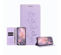 JZ Engraved Playful Cat Design Caso per Nokia C12 Case [Custodia del portafoglio in pelle PU] [Blocco RFID] [Carica wireless compatibile] - Violet