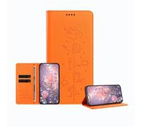 JZ Engraved Playful Cat Design Caso per OnePlus 9 Pro Case [Custodia del portafoglio in pelle PU] [Blocco RFID] [Carica wireless compatibile] - Orange
