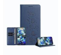 JZ Engraved Playful Cat Design Caso per RedMi 9A/9i/9AT Case [Custodia del portafoglio in pelle PU] [Blocco RFID] [Carica wireless compatibile] - Dark Blue