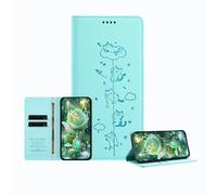 JZ Engraved Playful Cat Design Caso per RedMi Note 13 4G Case [Custodia del portafoglio in pelle PU] [Blocco RFID] [Carica wireless compatibile] - Baby Green