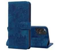 JZ Galaxy A33 5G Cherry Blossom Cat Cuoio artificiale Flip Cover Portafoglio Caso [Cinturino da polso][Portacarte][Kickstand] Per Samsung Galaxy A33 5G Case - Blue