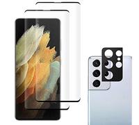 JZ Galaxy S21 Ultra [3+1 Pack] Curved Tempered Glass Screen Protector Film for per Samsung S21 Ultra with [Camera Protector Film][Full Screen Protection][Fingerprint Unlocking][Anti Scratch]
