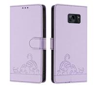 JZ Galaxy S7 Cuoio artificiale Flip Cover Portafoglio Caso [Lazy Cat][Wrist & Neck Strap][Card Holder][Kickstand] per Samsung Galaxy S7 Case - Violet