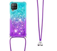 JZ Girls Silicone Protective Soft TPU Caso per Samsung Galaxy A22 4G,Bling Quicksand Glitter Liquid Cover Skin With Crossbody Necklace Cord Strap L001