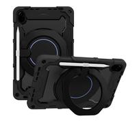 JZ Handheld Rotating Ring Bracket Armour Silicone Stand Caso per Honor Pad 8 12 inch Tablet - [Tracolla][Angle Adjustment][Portapenne] - Black