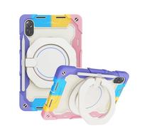 JZ Handheld Rotating Ring Bracket Armour Silicone Stand Caso per Honor Pad X8 PRO / X9 2023 Tablet - [Tracolla][Angle Adjustment][Portapenne] - Colorful Pink