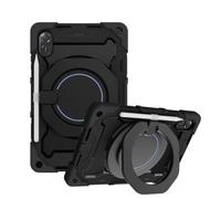 JZ Handheld Rotating Ring Bracket Armour Silicone Stand Caso per Honor Pad X8 PRO / X9 2023 Tablet - [Tracolla][Angle Adjustment][Portapenne] - Black