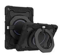 JZ Handheld Rotating Ring Bracket Armour Silicone Stand Caso per iPad 10.2 in 2019 2020 2021 (7th,8th,9th) Devices - [Tracolla][Angle Adjustment][Portapenne] - Black