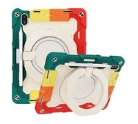 JZ Handheld Rotating Ring Bracket Armour Silicone Stand Caso per iPad (10th Generation) 2022 Devices - [Tracolla][Angle Adjustment][Portapenne] - Colorful Red