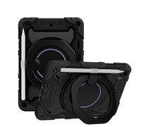 JZ Handheld Rotating Ring Bracket Armour Silicone Stand Caso per iPad Mini 4/5 Devices - [Tracolla][Angle Adjustment][Portapenne] - Black