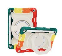 JZ Handheld Rotating Ring Bracket Armour Silicone Stand Caso per iPad Mini 4/5 Devices - [Tracolla][Angle Adjustment][Portapenne] - Colorful Red
