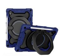 JZ Handheld Rotating Ring Bracket Armour Silicone Stand Caso per Lenovo Tab K10 2021 / M10 FHD Plus (2nd Gen) 10.3 inch TB-X606F/X Tablet - [Tracolla][Angle Adjustment][Portapenne] - Blue