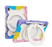 JZ Handheld Rotating Ring Bracket Armour Silicone Stand Caso per Lenovo Tab K10 2021 / M10 FHD Plus (2nd Gen) 10.3 inch TB-X606F/X Tablet - [Tracolla][Angle Adjustment][Portapenne] - Colorful Pink