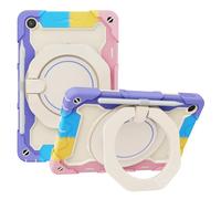 JZ Handheld Rotating Ring Bracket Armour Silicone Stand Caso per Lenovo Tab M10 Plus (3rd Gen) 10.6 inch Tablet - [Tracolla][Angle Adjustment][Portapenne] - Colorful Pink