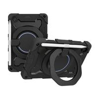 JZ Handheld Rotating Ring Bracket Armour Silicone Stand Caso per Lenovo Tab M8 1st/2nd/3rd TB-8505/8705/8506 8.0 inch Tablet - [Tracolla][Angle Adjustment][Portapenne] - Black