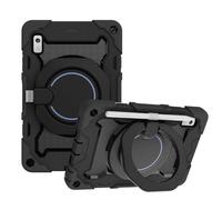 JZ Handheld Rotating Ring Bracket Armour Silicone Stand Caso per Lenovo Tab M9 9.0 inch inch Tablet - [Tracolla][Angle Adjustment][Portapenne] - Black