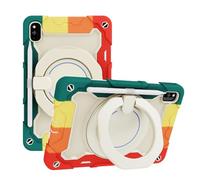 JZ Handheld Rotating Ring Bracket Armour Silicone Stand Caso per MediaPad 10.4 inch/Honor Tablet V7 / V6 - [Tracolla][Angle Adjustment][Portapenne] - Colorful Red