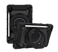 JZ Handheld Rotating Ring Bracket Armour Silicone Stand Caso per MediaPad 10.4 inch/Honor Tablet V7 / V6 Tablet - [Tracolla][Angle Adjustment][Portapenne] - Black