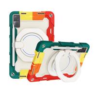 JZ Handheld Rotating Ring Bracket Armour Silicone Stand Caso per Redmi Pad 10.61 inch Tablet - [Tracolla][Angle Adjustment][Portapenne] - Colorful Red